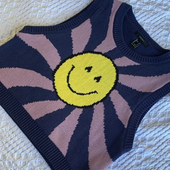 Forever 21 Smiley Face Knit Vest - Yellow and Purple - Picture 4 of 16